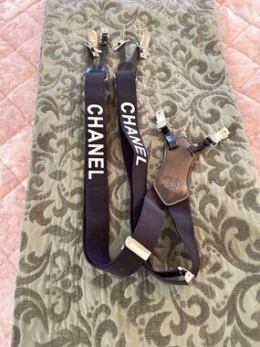 CHANEL Black Logo Elastic Women’s or Men's Suspenders with Leather Y-Back